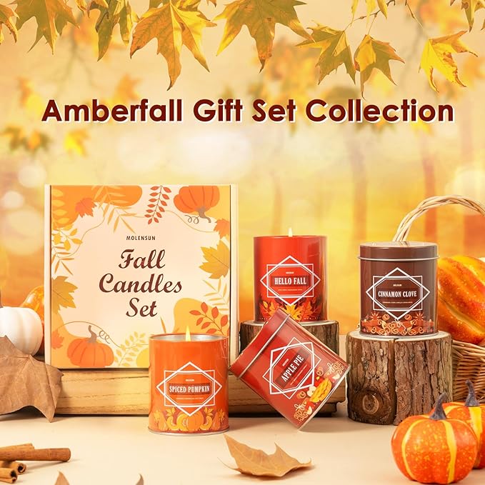 Fall Scented Candle – Pumpkin Spice Soy Candle 9oz, 50 Hour Burn, Non-Toxic Autumn Decor, Holiday Gift for Women & Men