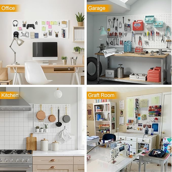 Peg Board, 4 Pack Metal Pegboard Panels White Pegboards Wall Organizer
