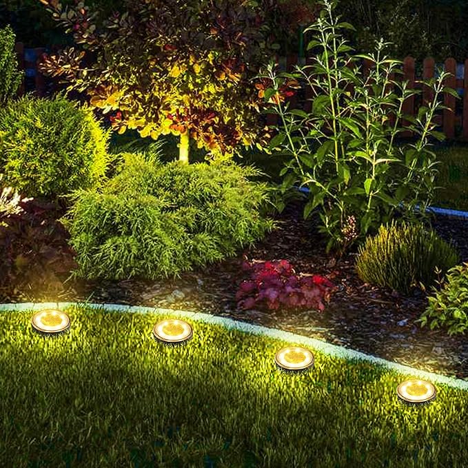 Joomer Solar Ground Lights, 12 Pack 8 LED Solar Lights Outdoor Waterproof IP68 Disc Light Landscape Lighting Garden Light for Patio Pathway Lawn Yard Driveway Walkway(Warm White)