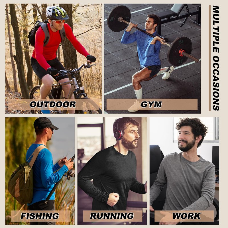 MLYENX 5 Pack Long Sleeve Shirts for Men UPF 50+ UV Sun Protection Quick Dry Moisture Wicking Workout Tee Shirts M
