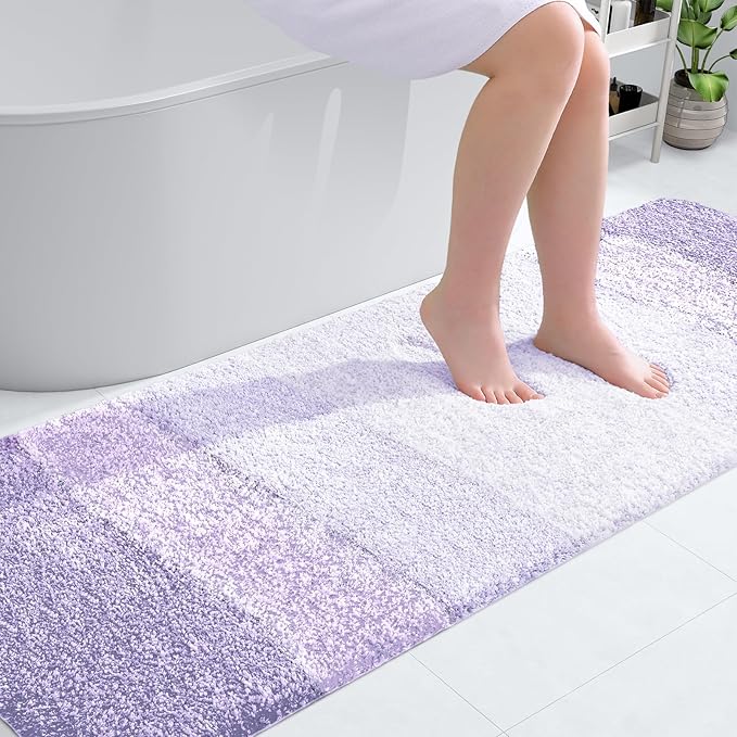 OLANLY Bathroom Rugs Mat 70x24, Extra Soft Absorbent Microfiber Bath Rug, Rubber Backing, Quick Dry, Machine Washable Bath Mats for Bathroom Floor, Tub and Shower, Home Decor Accessories, Light Purple