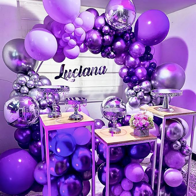 PartyWoo Metallic Purple Balloons 4pcs 36 Inch Chrome Purple Latex Helium Balloons for Mardi Gras Graduation Wedding Bachelorette Baby Shower Anniversary Birthday Party Decorations Purple-G105