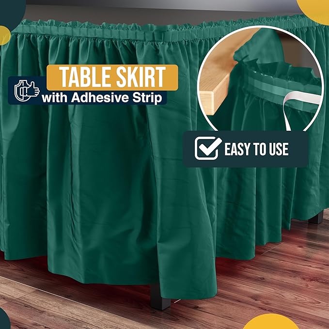 Exquisite Ruffle Table Skirt Dark Green 2 Pack 14 Ft Long Table Skirts for Rectangle Tables 6ft Plus or Round Tables Skirts with Adhesive Strip for Gender Reveal Decor & Happy Birthday Parties