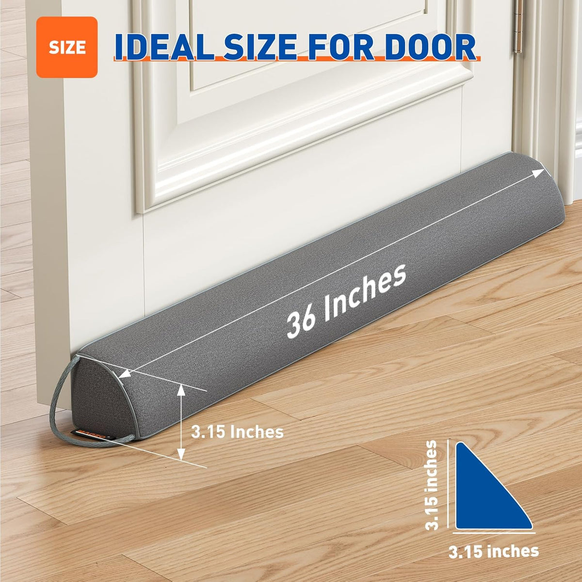 MAGZO Door Draft Stopper 36 Inches, Weighted Triangular Door Snake for Winter Noise Blocker with Hook Loops,Gray