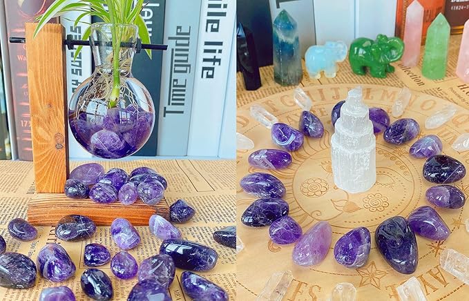 QINJIEJIE Amethyst Crystals (1000+ Carats) Tumbled Stone Bulk Polished Stones Large Crystal Reiki Healing Decoration 0.6-1" 200G