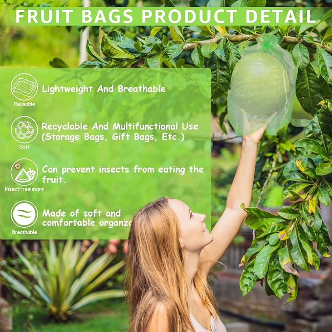 MIXC 50 Pcs Fruit Protection Bags,8''×12''Fruit Netting Bags for Fruit Trees Fruit Cover Mesh Bag with Drawstring Netting Barrier Bags for Plant Fruit Flower