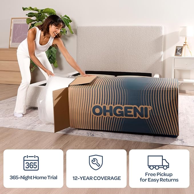 OhGeni 10 Inch Full Size Mattress, Cooling Gel Memory Foam Bed Mattresses in a Box, Cool Touch Surface, Ergonomic Support & Pressure Relief, Medium Feel, CertiPUR-US Certified Foam, Designed in USA
