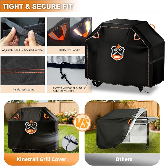Grill Cover, Universal 65" BBQ Grill Cover for Outdoor Grill, Waterproof, Weather Resistant, Fade Resistant Gas Grill Cover with Adjustable Double Straps for Weber, Char-broil, Nexgrill, etc