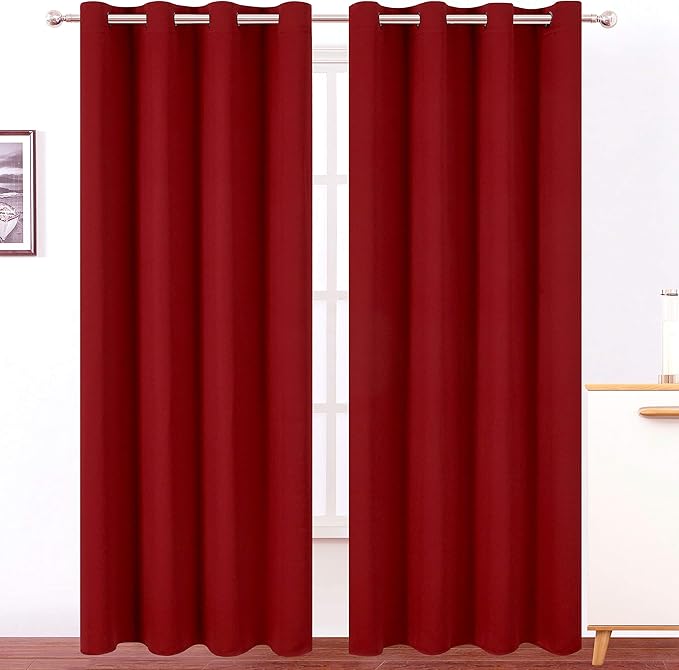 LEMOMO Dark Red Thermal Blackout Curtains/52 x 95 Inch/Set of 2 Panels Room