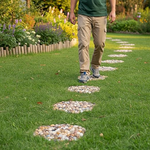6 PCS River Rock Stepping Stones Outdoor, 12Inch Hexagon Pavers Pebbles Polished Gravel for Garden Walkway