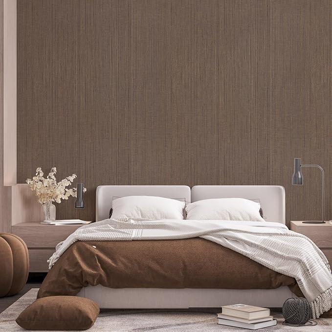 Brown Grasscloth Peel and Stick Wallpaper A Set of 23.6" X 480" Self-Adhesive