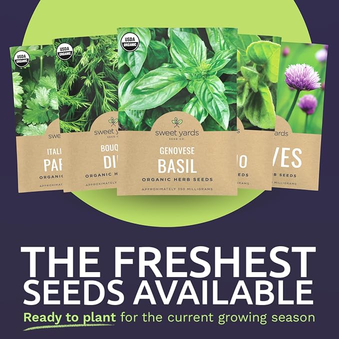 Organic Herb Seeds Variety Pack - 10 Individual Packs - 2026 Season - Basil, Cilantro, Dill, Thyme, Parsley and More! for Indoor & Outdoor Planting (Non-GMO, Certified Organic)