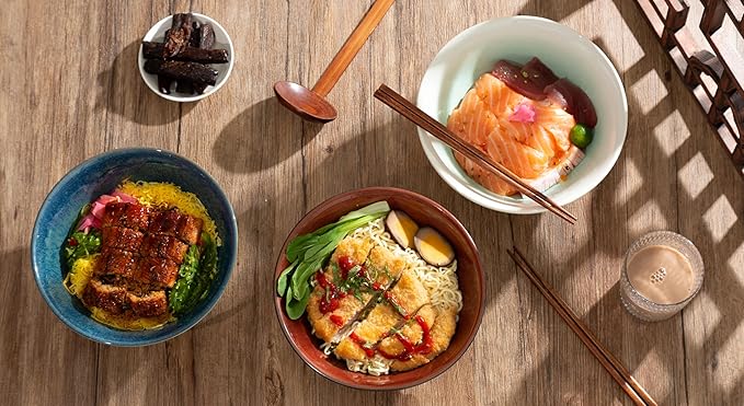 8 Inch Ceramic Ramen Bowl Set of 2, 40oz Japanese Bowls with Spoons & Chopsticks,Durable,Microwave & Dishwasher Safe,Perfect for Ramen,Pho,Salad,Soup,Noodles，Mixing bowls（Jade Green）