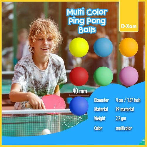 D-Xam Ping Pong Balls - Multi-Color Table Tennis Balls for Games | Pack of 50, 40mm Size