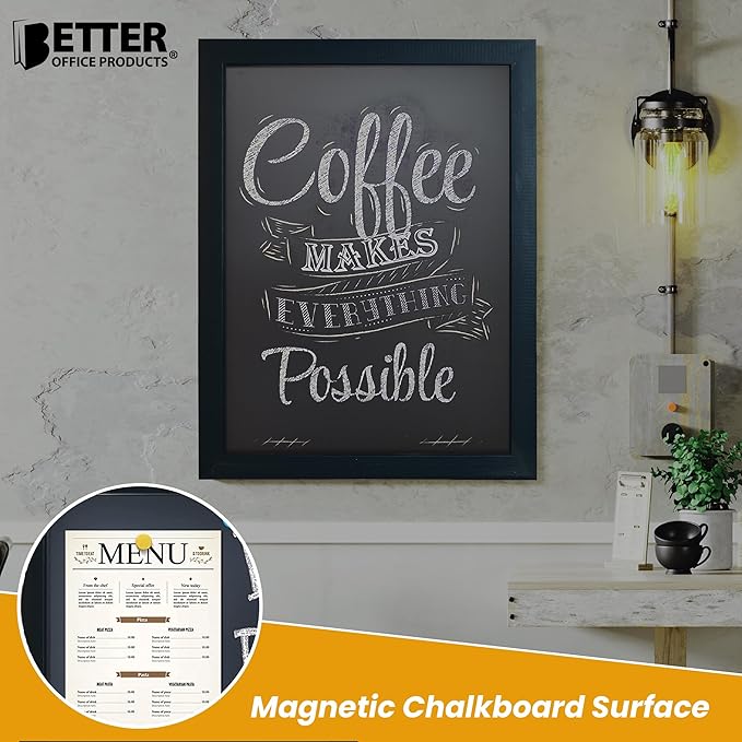 Magnetic Wall Chalkboard, Large Size 18" x 24", Rustic Wood Frame, Chalkboard
