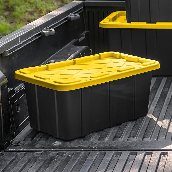 Sterilite 18-Pack Stackable Storage Bins, Heavy Duty Totes w/Lids, 17 Gallon, Black/Yellow
