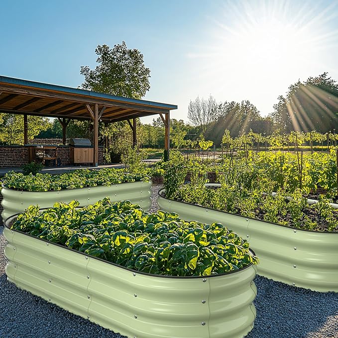 Winpull Raised Garden Bed Kit, 5x2x1 ft Galvanized Planter Box Outdoor with Safety Edging, Large Metal Raised Beds for Gardening Vegetables Flower Fruits (Avocado Green)