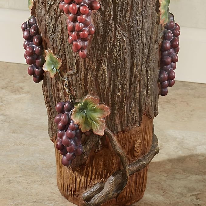 Vintage Harvest Floor Pitcher | Handpainted Realistic Resin Design Resembles Bark, Exposed Wood, Grapevines, & Grapes | Unique Decorative Floor Vase for Wine and Grape Themes | Umbrella or Cane Holder