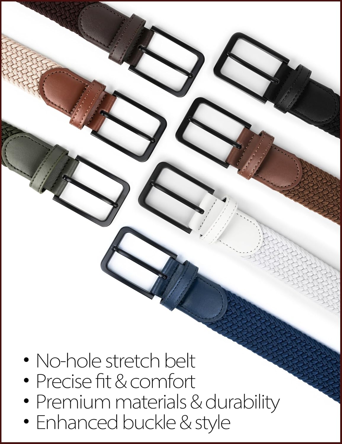 Skiennix Stretch Elastic Braided Golf Belt - 1 3/8 Inch Wide for Men & Women