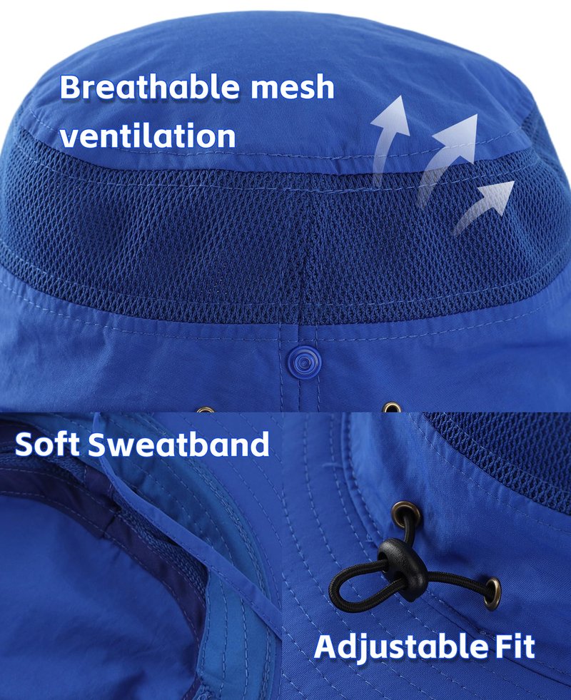 Connectyle Wide Brim Bucket Hat for Men Women UV Sun Protection Hat for Fishing Hiking Gardening Summer Beach Hats Royal Blue
