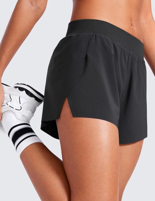 CRZ YOGA Women's Athletic Running Shorts - Lightweight V Split Design with Liner for Gym Workouts
