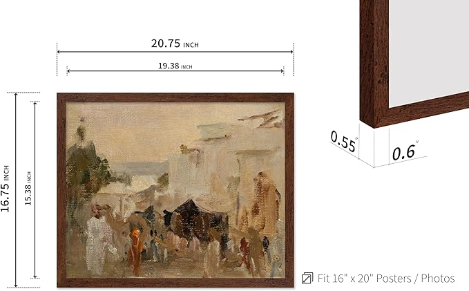 Poster Master Vintage The Bazaar Painting Poster - Retro Street in Udaipur Print - India Art - Cityscape Art - Farmhouse Art - Abstract Art - Office or Living Room Wall Decor, 16x20 Brown Framed