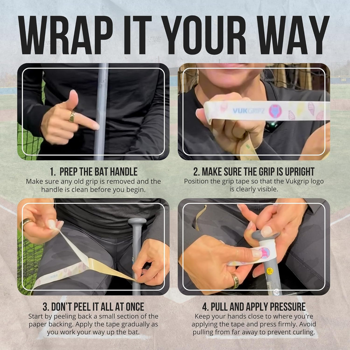 VukGripz Baseball Bat Grip Tape - Non-Sticky, Moisture-Wicking, Vibration-Reducing | USA Made