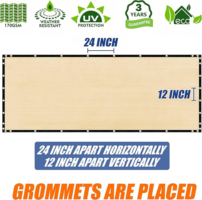 Amgo Custom Made 3' x 173' Beige Balcony Privacy Screen, Apartment Porch Railing Patio Fence Windscreen Fabric Cloth, Heavy Duty, Commercial and Residential, 90% Blockage (We Customize)