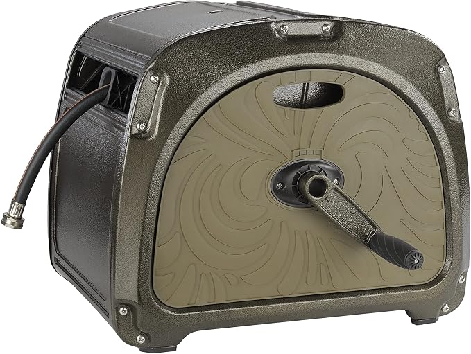 Giraffe Tools SW5 Metal Hose Reel Box, Heavy Duty Garden Hose Storage Reel Hideaway, Crank Handle, 100ft 5/8" Hose, Green