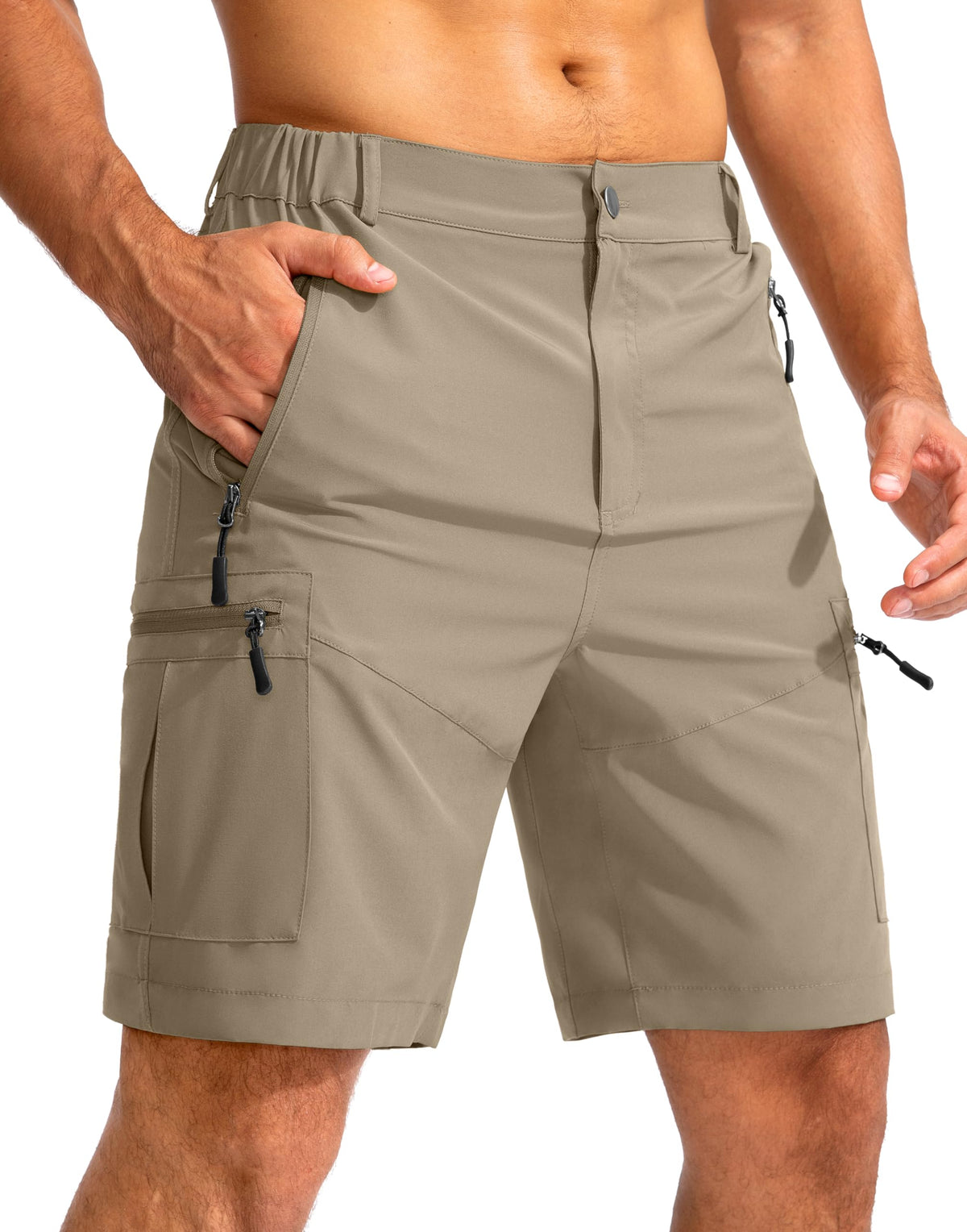 Pudolla Men's Hiking Cargo Shorts 9" Lightweight Outdoor Work Shorts for Men Travel Golf Camping Casual with 5 Zipper Pockets(Dusty Khaki XX-Large)