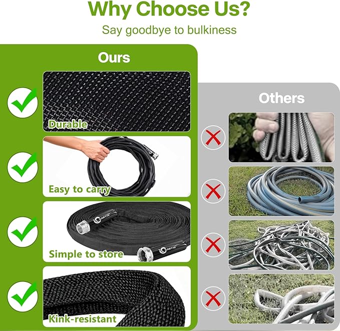 Garden Hose 25 ft x 5/8 in, Ultra-Light, All-Weather Water Hose, Leak-Free Connections,High Pressure Abrasion-Resistant Eco-Friendly, Black