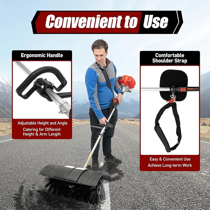 Handheld Sweeper, 52cc 2-Stroke 2.3HP Engine Gasoline Powered Sweeper Broom Driveway Lawn Lawn Artificial Grass Power Brush Lawn Sweeper Cleaning Tools Gasoline Engine Powered Broo