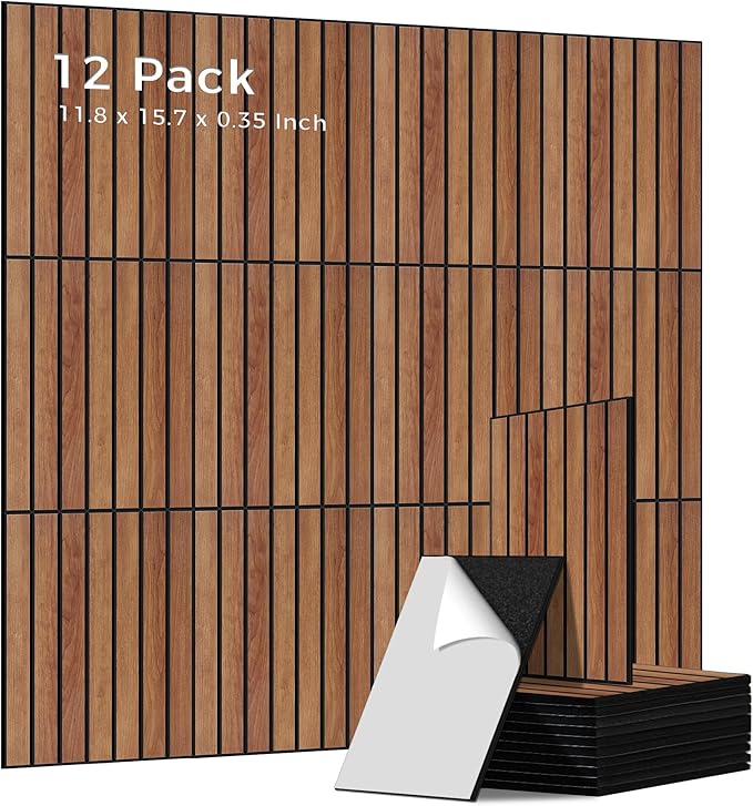 12 Pack PVC Wood Grain Acoustic Panels, 11.8 x 15.7 x 0.35 Inch Sound Absorbing