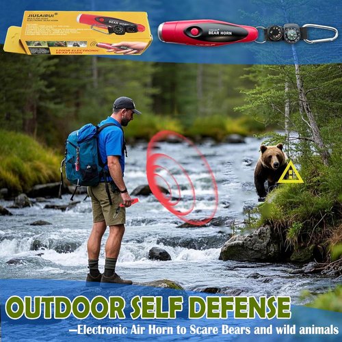 JIUSAIRUI 120dB Electronic Air Horn - Scare Bears & Enhance Safety with Compass & Thermometer