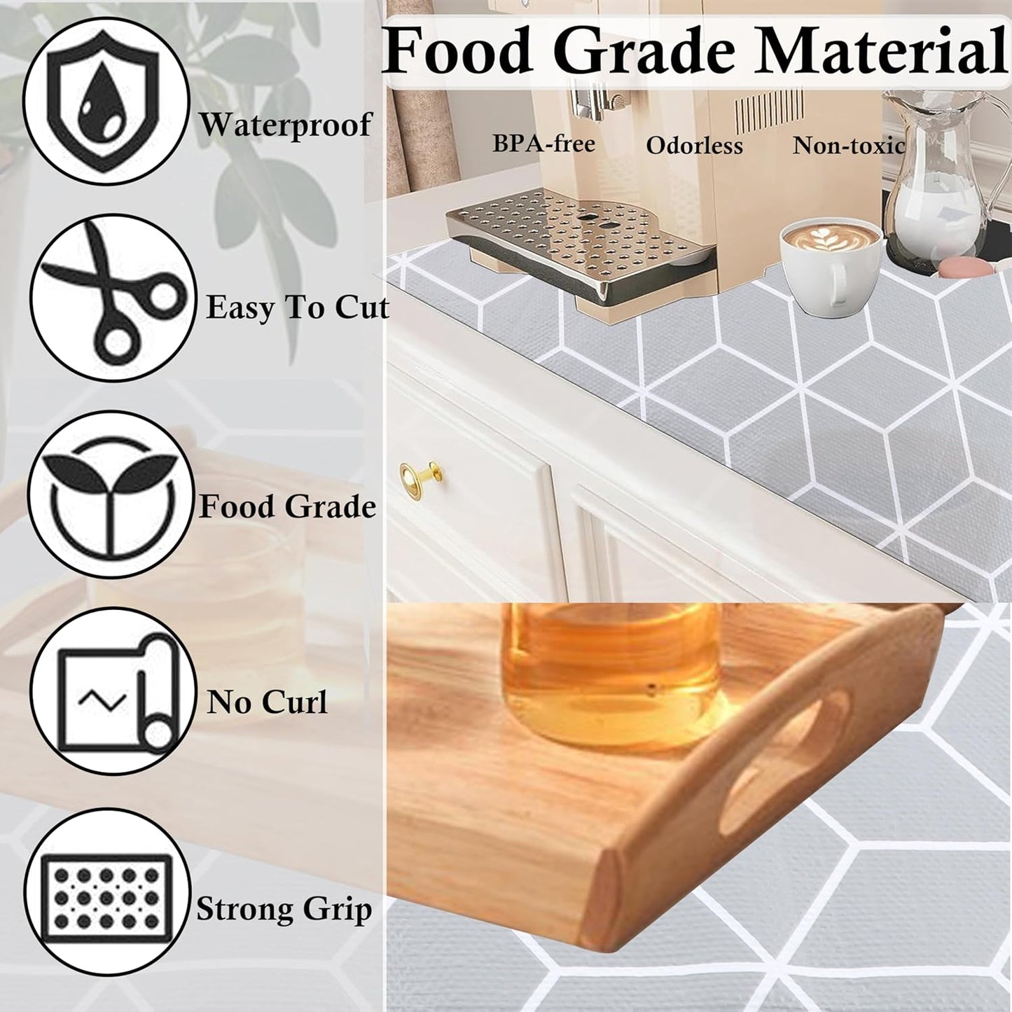 Shelf Liners for Kitchen Cabinets 20 Inch Wide X 20 Ft Non Adhesive Cabinet Drawer Liner Non Slip Water Oil-Proof Strong Grip Pantry Shelves Liner Bathroom Drawer Mat Cupboard Closet Liner