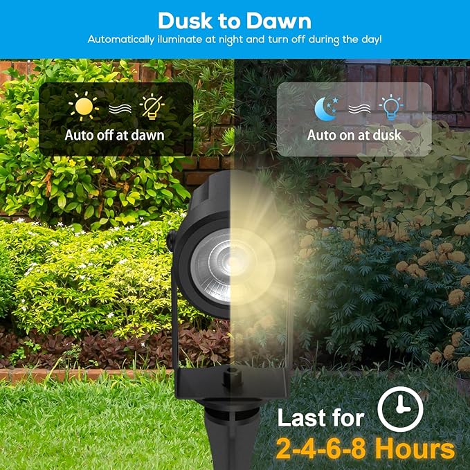 ZYAN Low Voltage Landscape Lights LED Landscape Lighting with Sensor, IP65 Waterproof Outdoor Spotlights for Yard Garden, Auto ON/Off Plant Tree Spoltights Dimmable with Timer (10 Pack)