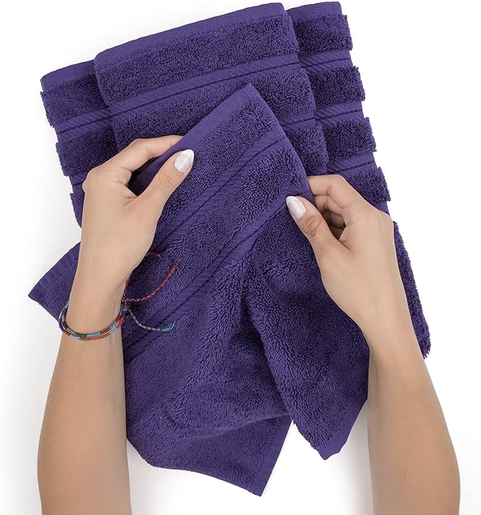 American Soft Linen Luxury 4 Piece Bath Towel Set, 600 GSM 100% Cotton Turkish Bath Towels for Bathroom, 27x54 in Extra Large Bathroom Shower Towels, Purple