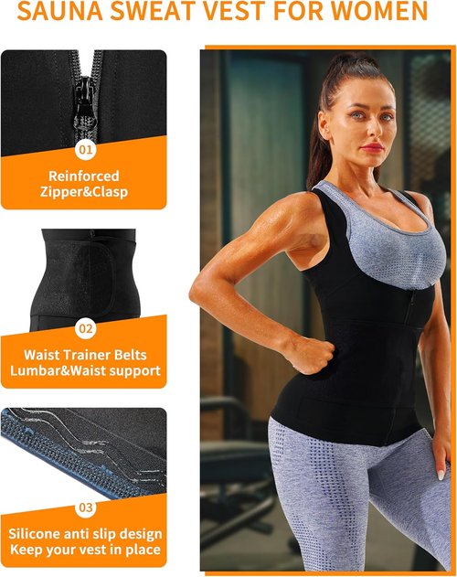 LMCOB Sauna Vest for Women - Heat Trapping Waist Trainer Workout Sweat Vest with Zipper