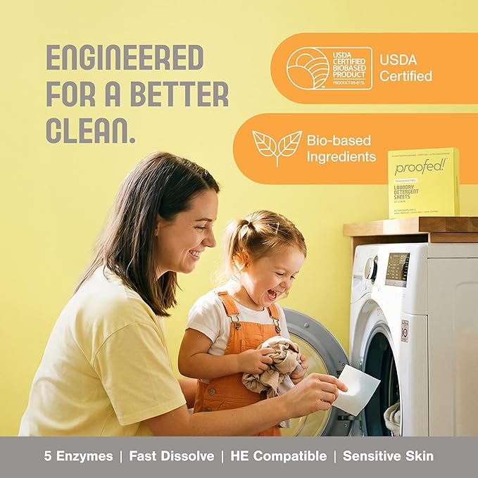 Proofed! Laundry Detergent Sheets, 64 Count, Fragrance-Free, The Only 100% Plastic-Free Sheet, No PVA or PVOH, Hypoallergenic, Bio-Based Ingredients, Made in USA, 2 Boxes