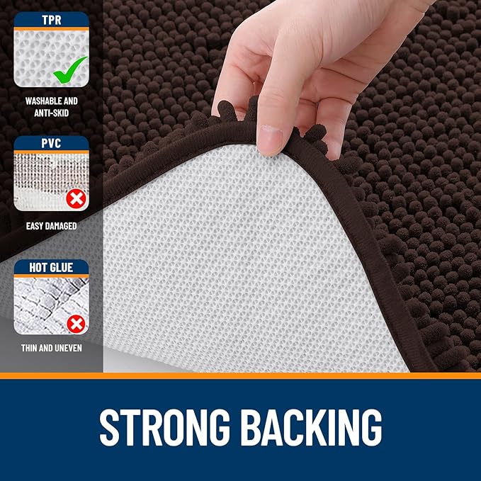 OLANLY Bathroom Rugs 50x30, Extra Soft Absorbent Chenille Bath Rugs, Rubber Backing Quick Dry, Machine Washable Bath Mats for Bathroom Floor, Tub and Shower, Home Decor Accessories, Brown