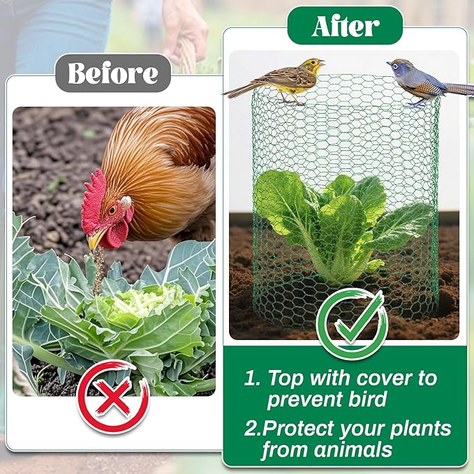 15.7 x 120 Inch Plant Protectors from Animals 0.8mm Free-Cut Metal Mesh Plant Cages for Outdoor Plants Chicken Wire Cloche, Wire Plant Protector for Garden Wire Mesh with Gloves, Wire Ties, Plier