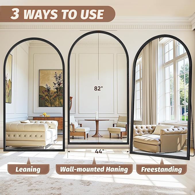 Full Length Mirror 82"×44" Floor Mirror Standing Tall Mirror, Arched Stand up