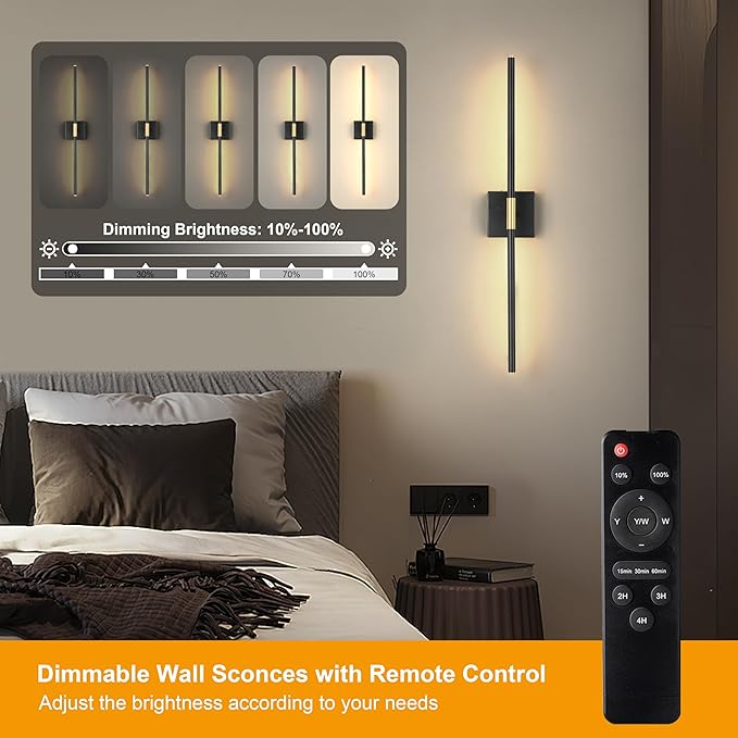 Morauroral 36 Inch Battery Operated Wall Sconces Set of 2, Dimmable Battery
