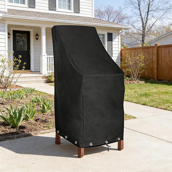 RosieLily Outdoor Chair Covers, High Back Patio Chair Covers Waterproof, Heavy Duty Patio Furniture Covers, Stackable Outdoor Bar Stool Covers, 600D, High Back with Lock Hole-1 Pack