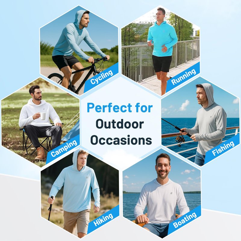 Runhit UPF 50+ Fishing Shirts for Men Long Sleeve UV Sun Protection Hoodie Outdoor Workout Hiking Running Rash Guard Lightweight Quick Dry White L