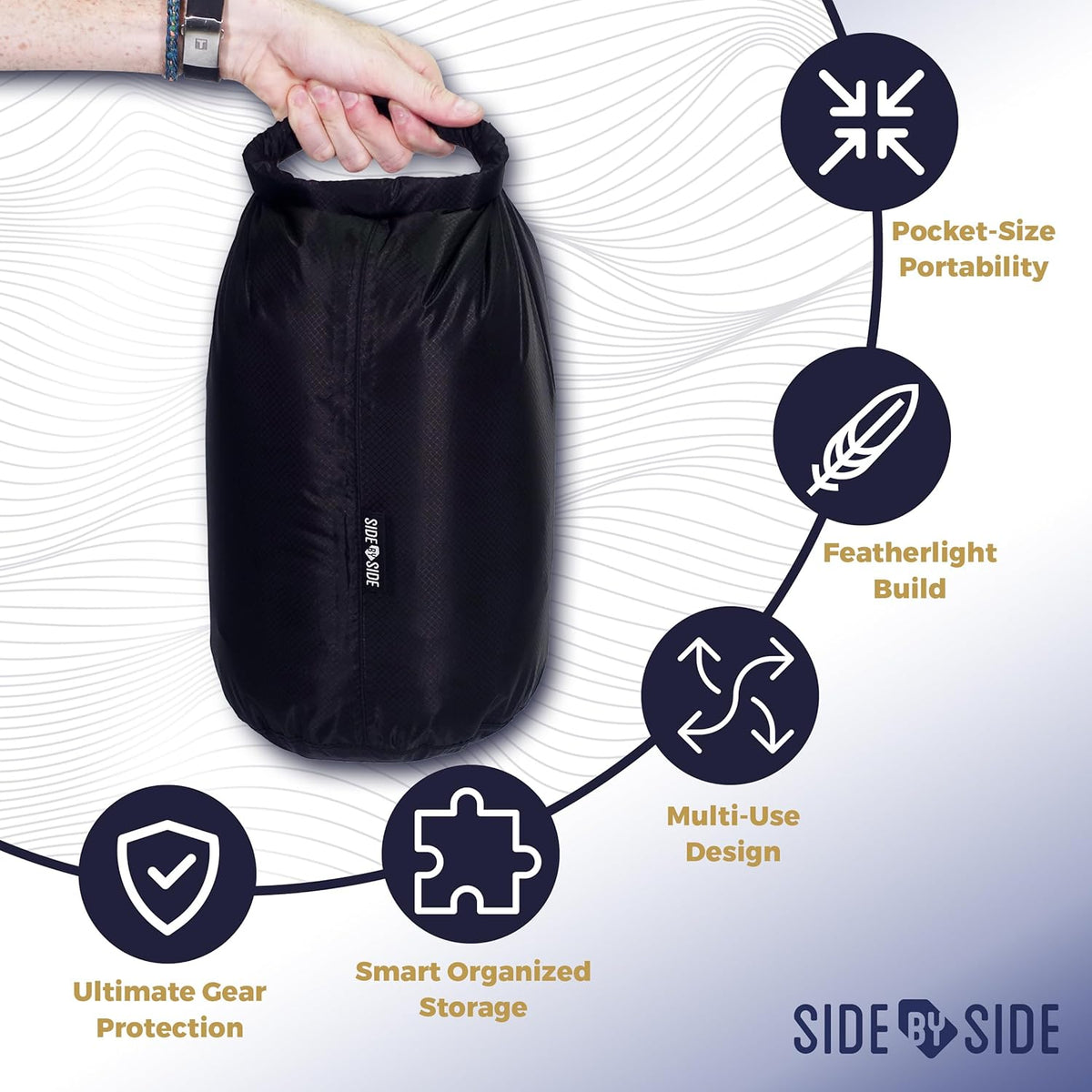 Skiennix Waterproof 10L Dry Bag - Lightweight, Durable Side Bag for Kayaking, Hiking & Camping | Black
