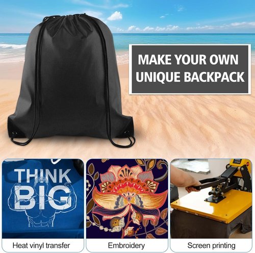 KUUQA Drawstring Backpack Bags - 100Pcs Bulk Black Storage Sacks for Sports & Travel