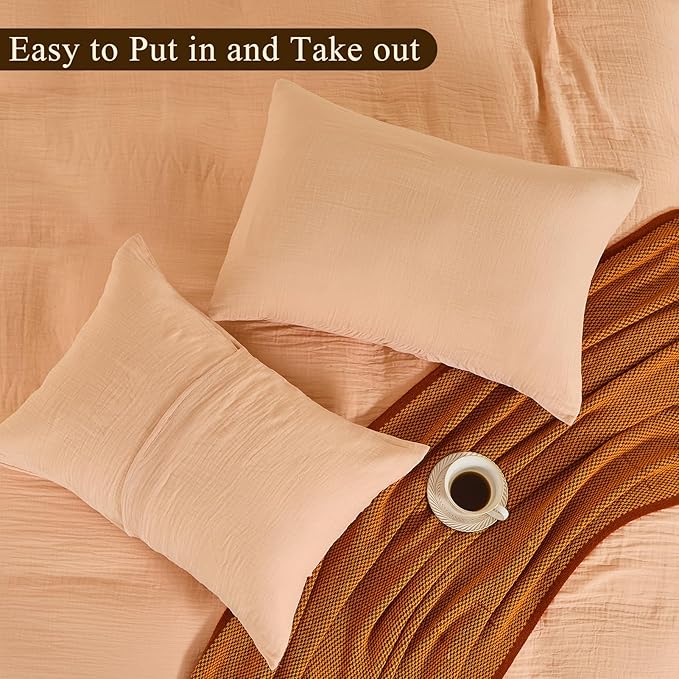 MEISHANG Muslin Duvet Cover King Size - 100% Organic Cotton, Soft Textured Gauze Weave Comforter Cover for Breathable All-Season with Zipper Closure - 3 Piece Set (King, Cameo Rose)