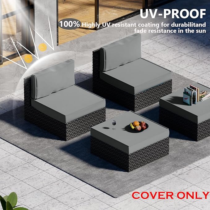 9 Piece Outdoor Patio Waterproof Cushion Covers, Fits 4-Seat Wicker Rattan Sectional Couch Chair Furniture Cover Replacement Set - Fade-Resistant Patio Cushion Covers with Zipper