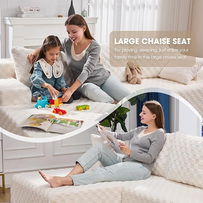 Hobestluk Modular Sectional Sofa Couches L-Shape Couch 3 Seat Modular Sofa Memory Foam Sectional Couches for Living Room, Cloud Couch with Oversized Chaise (96" Left Facing Chaise)
